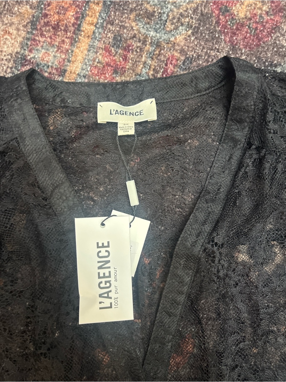 L'AGENCE Black Sheer Lace Maxi Chemise - Picture 3 of 4